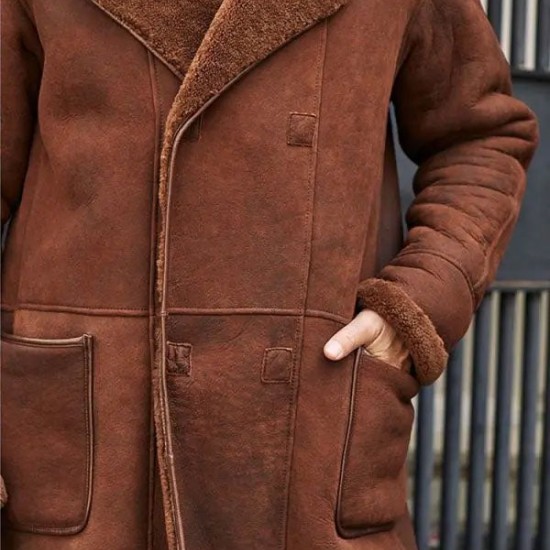 Winter Brown Fur Leather Long Trench Overcoat