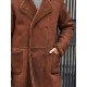 Winter Brown Fur Leather Long Trench Overcoat