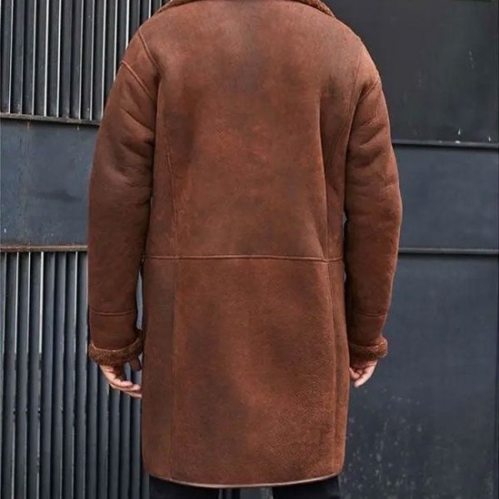 Winter Brown Fur Leather Long Trench Overcoat