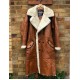 Women Winter Long Coat Real Sheepskin Leather Fur Vintage Brown Overcoat