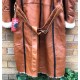 Women Winter Long Coat Real Sheepskin Leather Fur Vintage Brown Overcoat