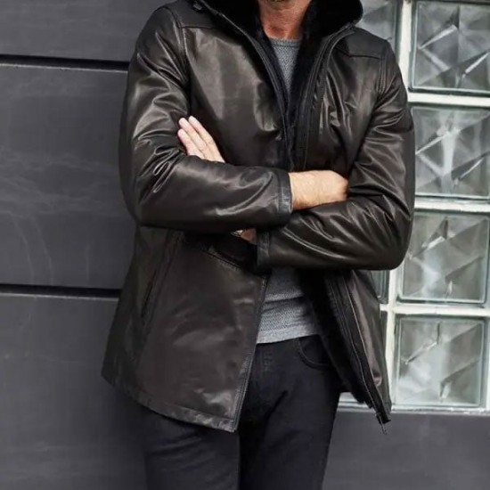 Winter Outwear Long Black Leather Jacket