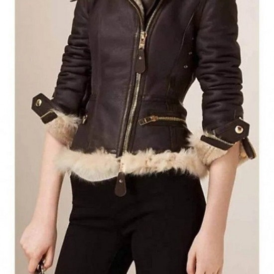 Women B3 Brown Shearling Aviator Leather Jacket