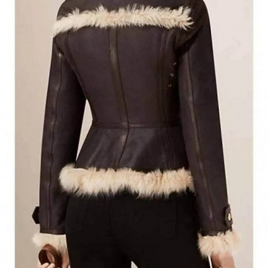 Women B3 Brown Shearling Aviator Leather Jacket