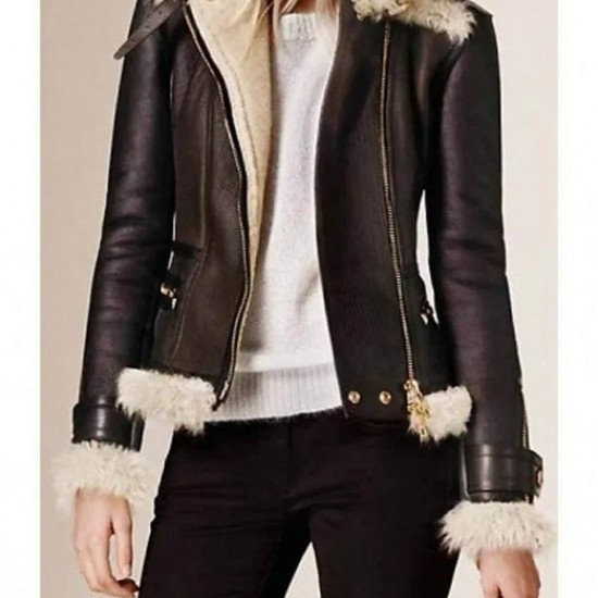 Women B3 Brown Shearling Aviator Leather Jacket