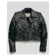 Women Black Biker Style Handmade Star Studs Leather Jacket