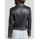 Women Black Sheepskin Leather Black Studded Jacket