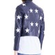 Women Blue Motorcycle White Star Patches Short Biker Leather Jacket