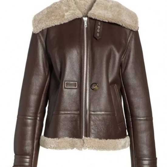 Women Genuine Shearling Brown Aviator Jacket