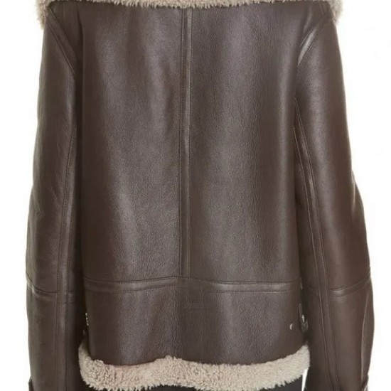 Women Genuine Shearling Brown Aviator Jacket