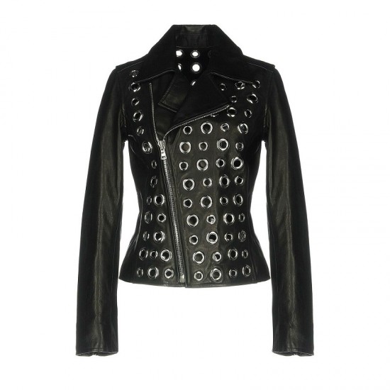 Women Leather Jacket Eyelet Jacket Biker Women Jacket