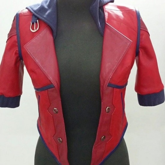 Women Red Cropped Arcane VI Leather Jacket