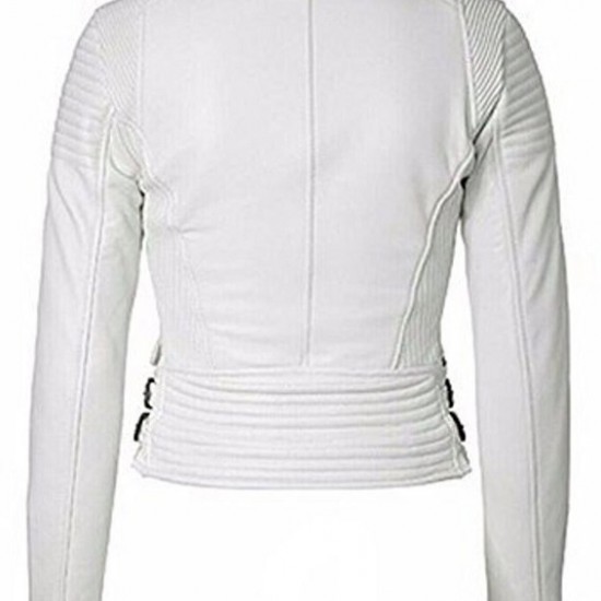 Women White Moto Biker Slim Fit Leather Jacket