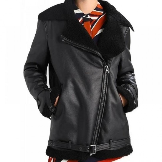 Women's Black Leather Aviator Jacket