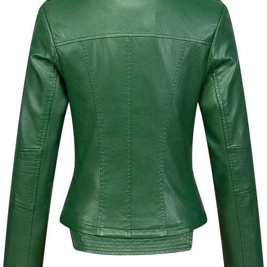 Women's Candy Color Asymmetric Zip Slim Faux Leather Cropped Moto Jacket