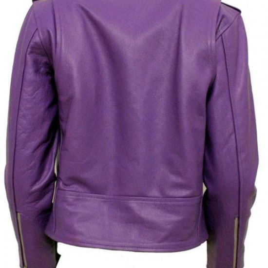 Women's Harley Quinn Stylish Brando Purple Leather Biker Jacket