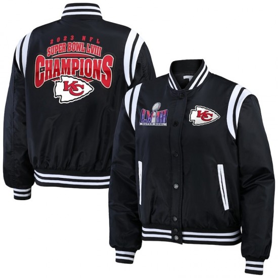 Women's Kansas City Chiefs Black Super Bowl LVIII Champions Varsity Jacket