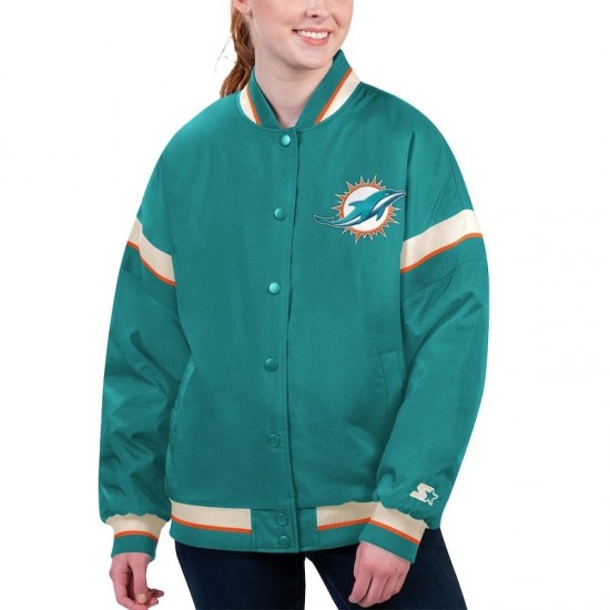 Women's Miami Dolphins Starter Aqua Tournament Varsity Jacket