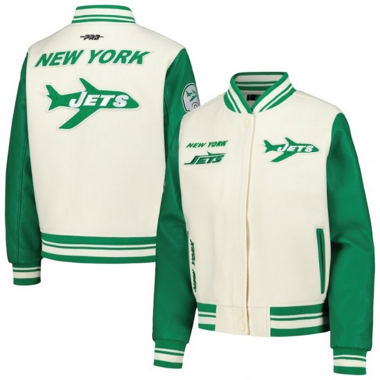 Women's New York Jets Cream Varsity Jacket