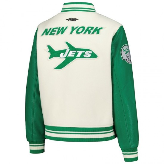 Women's New York Jets Cream Varsity Jacket