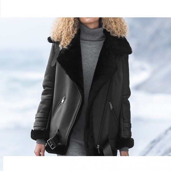 Womens Aviator B3 Sherling Black Winter Jacket