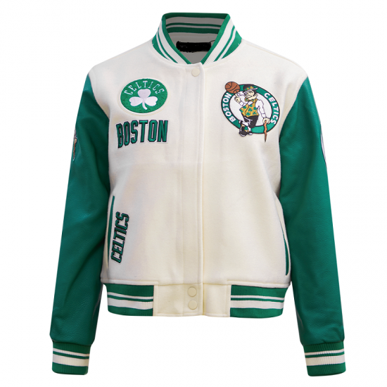 Womens Celtics Retro Classic Off-White Varsity Jacket