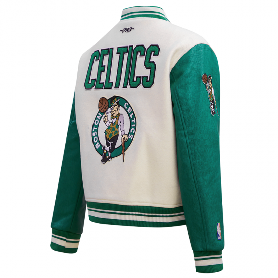 Womens Celtics Retro Classic Off-White Varsity Jacket