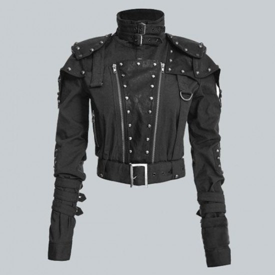 Womens Studded Military Cropped Jacket