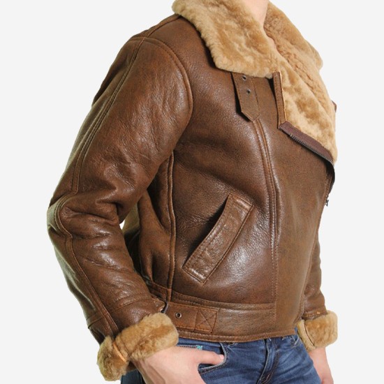 Women’s Fur Shearling Flying Bomber Aviator Jacket