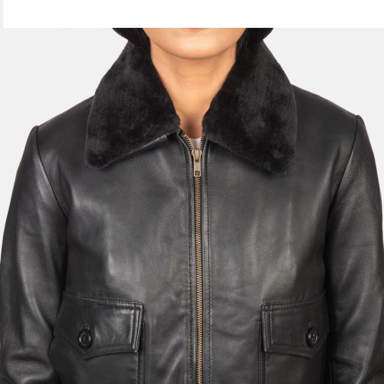 Womes G-1 Black Leather Bomber Jacket