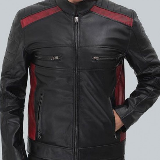 Woodrow Mens Maroon and Black Padded Leather Jacket