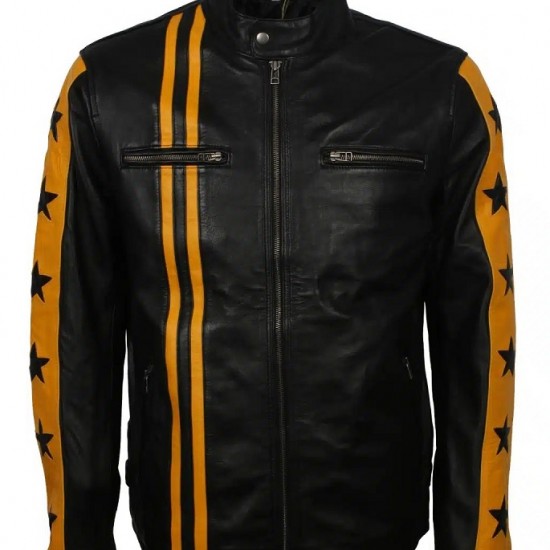 Yellow Star Stripes Leather Jacket