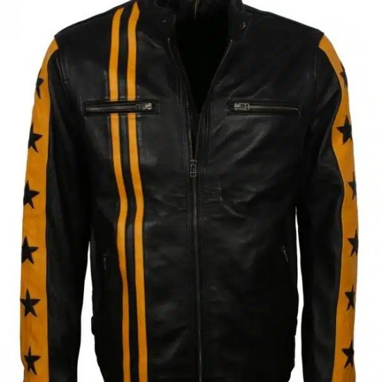 Yellow Star Stripes Leather Jacket