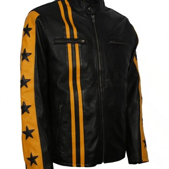 Yellow Star Stripes Leather Jacket