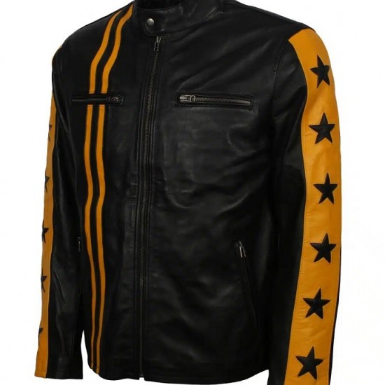 Yellow Star Stripes Leather Jacket