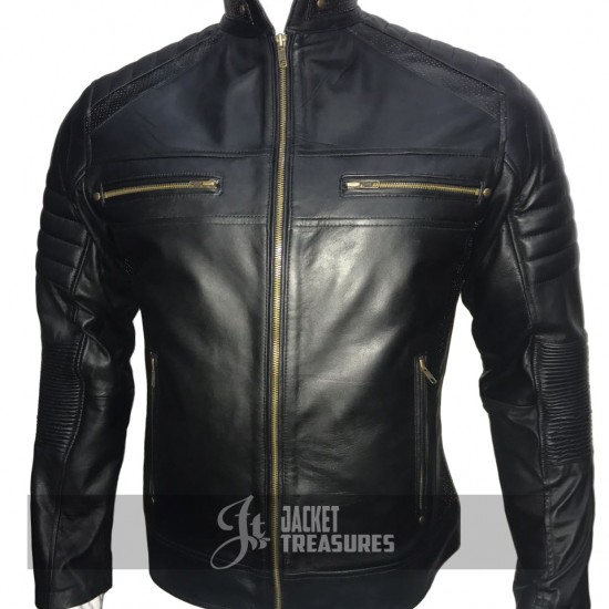 New Men's Cafe Racer Vintage Motorcycle Black Jacket