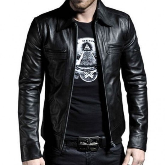 New Men's Genuine Lambskin Leather Motorcycle Jacket Slim Fit Biker Jacket