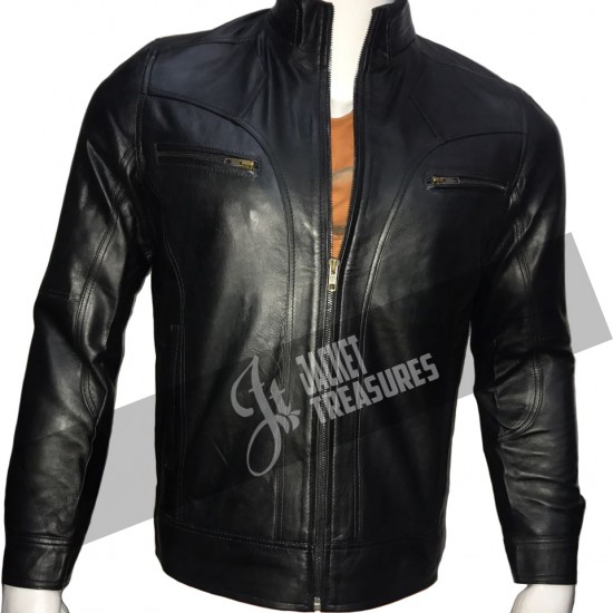 New Men's Stylish Black Skin Motorcycle Leather Jacket