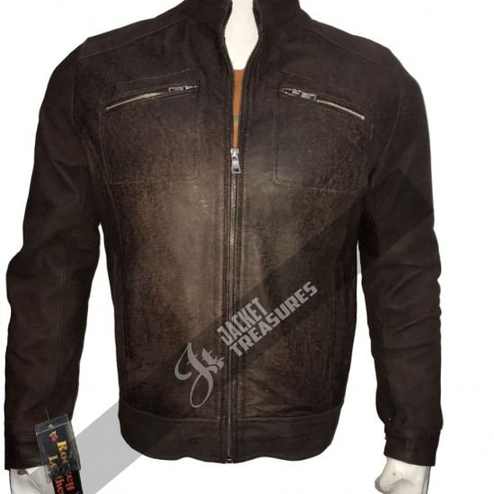 New Men's Vintage Biker Choco Buff Skin Motorcycle Cafe Racer Leather Jacket