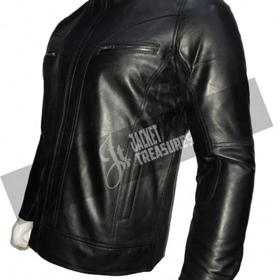 New Men's Stylish Black Skin Motorcycle Leather Jacket