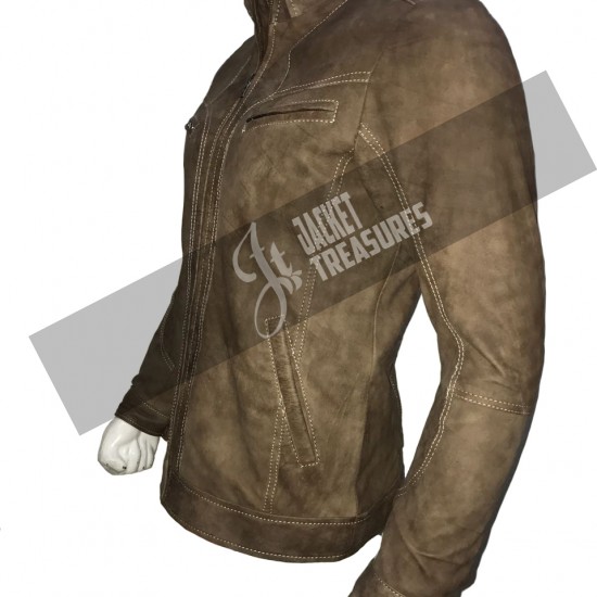 New Men's Stylish Stitch Cafe Racer Motorcycle Camel Color Jacket