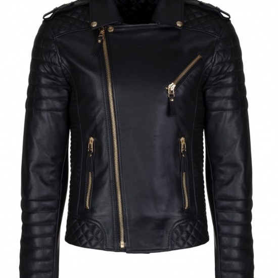 New Men's Black Lambskin Quilted Slim Fit Motorcycle Leather Jacket