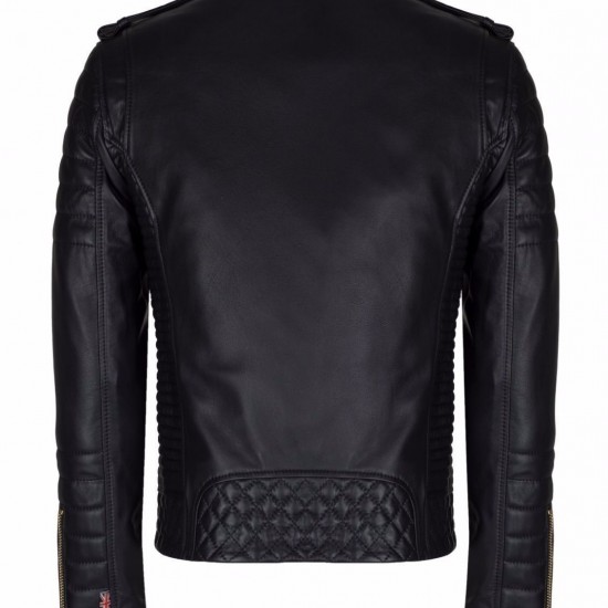 New Men's Black Lambskin Quilted Slim Fit Motorcycle Leather Jacket