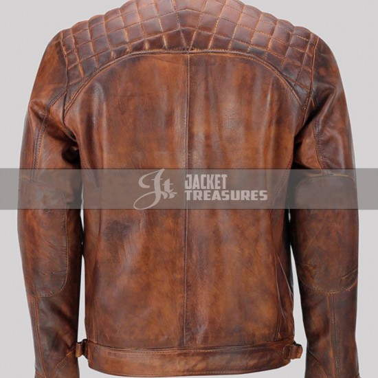 New Men's Motorcycle Vintage Brown Distressed Classic Diamond Jacket