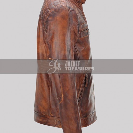 New Men's Motorcycle Vintage Brown Distressed Classic Diamond Jacket