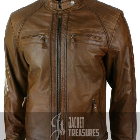 New Men's Distressed Brown Motorcycle Real Sheepskin Leather Jacket 