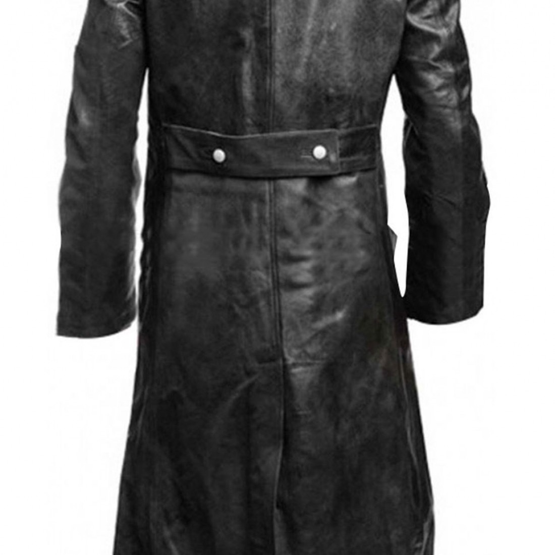 German Classic Officer WW2 Military Uniform Black Leather Trench Coat