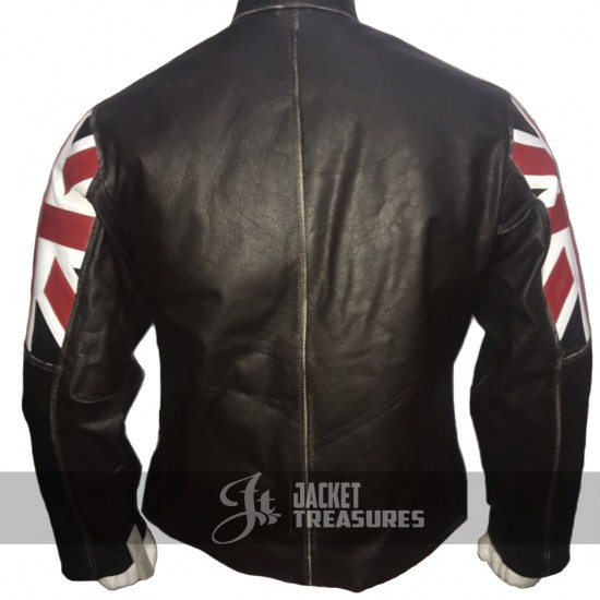 UK Flag Cafe Racer Vintage Style Distressed Brown Leather Jacket