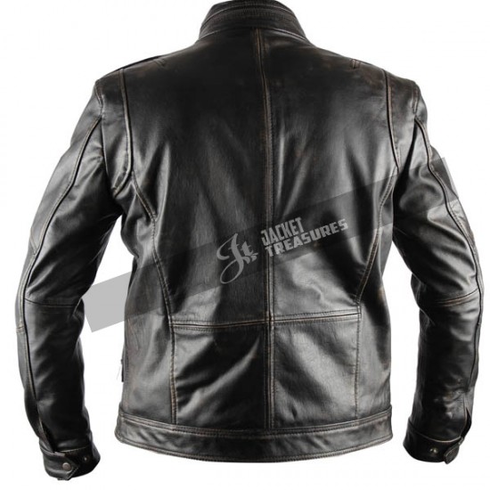 Mens Infinity Distressed Black Leather Jacket