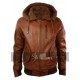 Mens Retro Brown Hooded Fur Real Leather Bomber Jacket